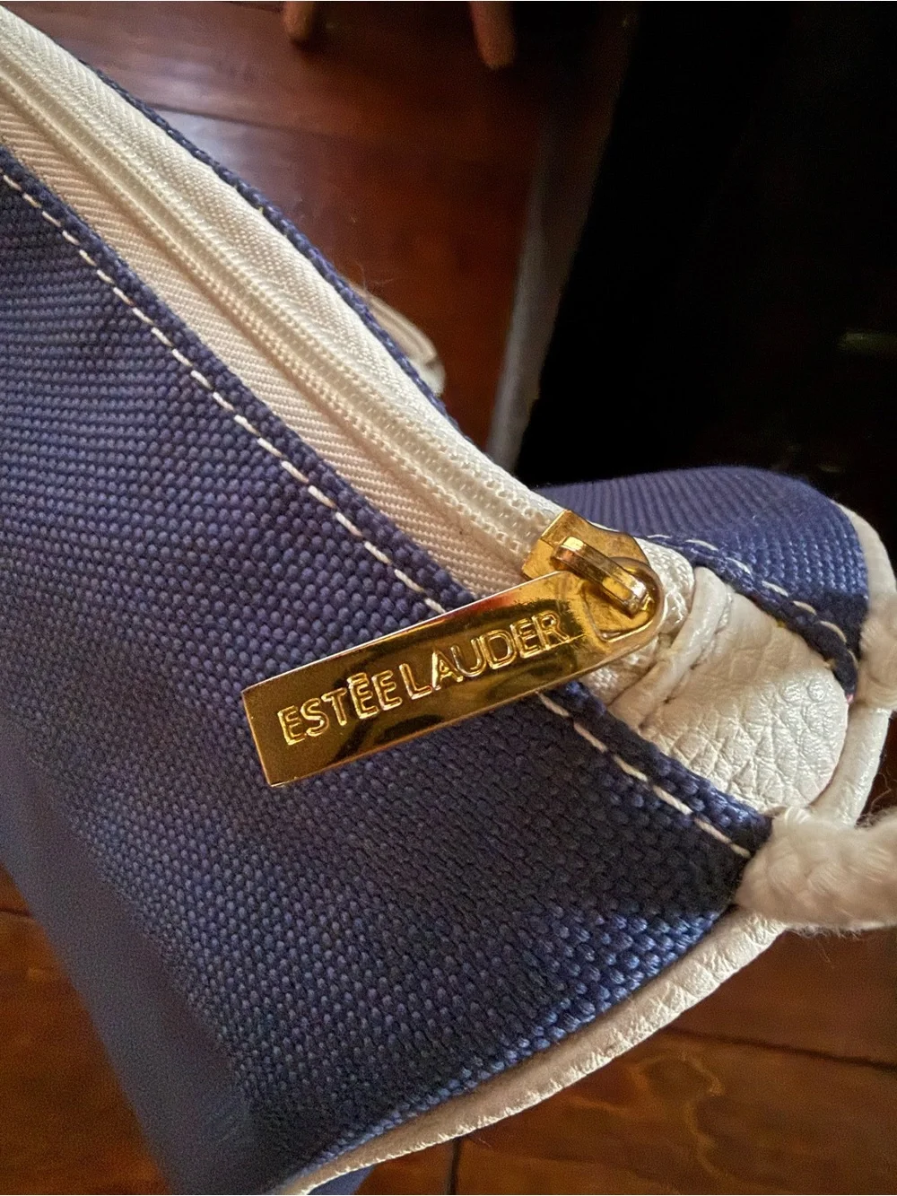 Estée Lauder Navy Canvas Tote with Cream Trim & Handles